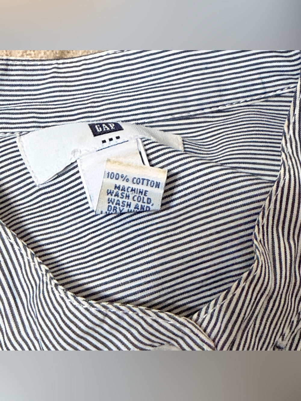 GAP Ruffled Cotton Chambray Button Down Striped Midi Dress 2 - Picture 6 of 6